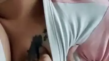 Tattooed breasts Indian girl showing boob on video call