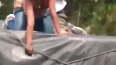Daring NRI porn of a girl fucking outdoors on a riding truck