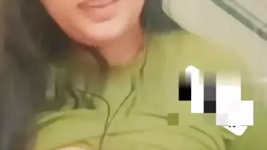 Standing fingering in nude by busty Indian girlfriend