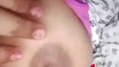 Cute girlfriend selfie boobs show to boyfriend