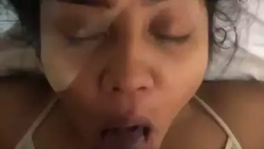Huge facial cum upon mouth watery blowjob by wife