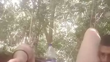 Mistress lets her servant lick her pussy during outdoor sex